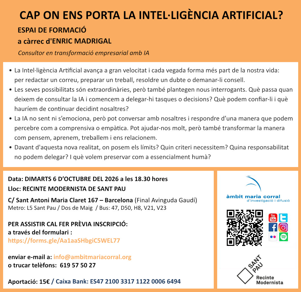 Espai de Formació: «Cap on ens porta la Intel·ligència Artificial?»